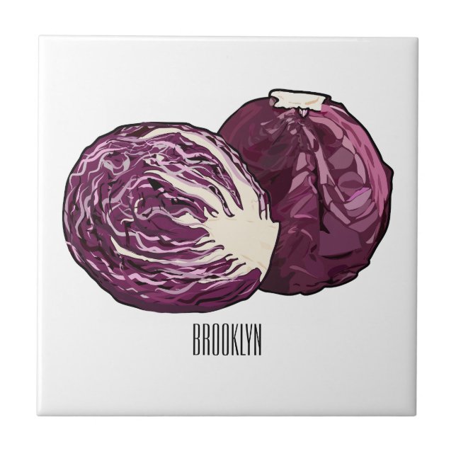 Red cabbage cartoon illustration  ceramic tile (Front)