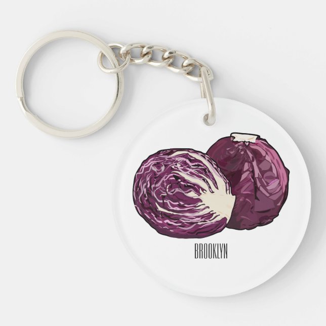 Red cabbage cartoon illustration  keychain (Front)