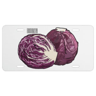 Red cabbage cartoon illustration  license plate
