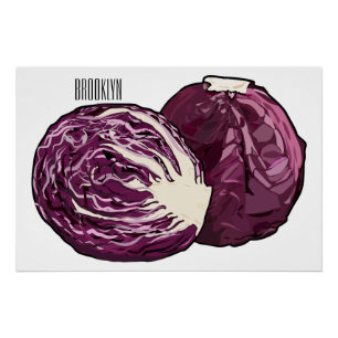 Red cabbage cartoon illustration  poster