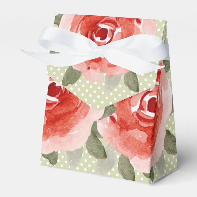 Red Cabbage Rose Tent Favor Box w/Ribbon (Front Side)