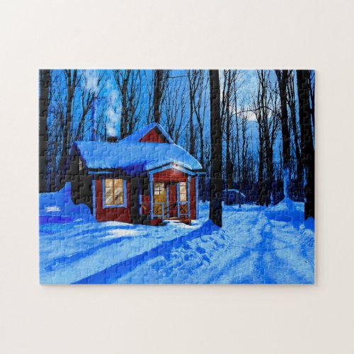 Red Cabin In A Snowy Woods Jigsaw Puzzle