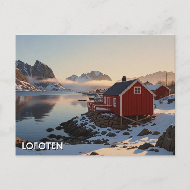 Red Cabin in Lofoten Norway Travel Postcard (Front)