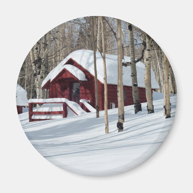 Red Cabin in Winter Magnet (Front)