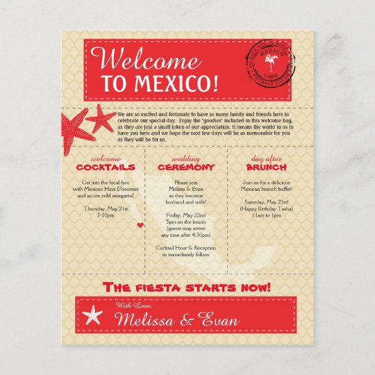 Red Cabo Mexico Wedding Welcome Letter Zazzle Red Cabo Mexico Wedding Welcome Letter