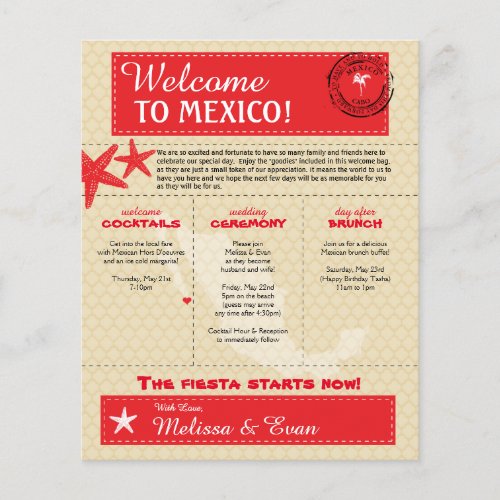 Red Cabo Mexico Wedding Welcome Letter
