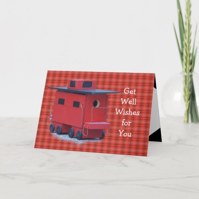 Red Caboose on Red Plaid- customize any occasion Card (Front)