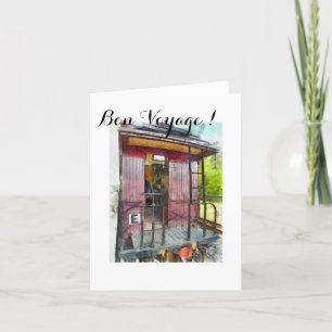 Red Caboose, Train Art, Vintage Art, Bon Voyage Card