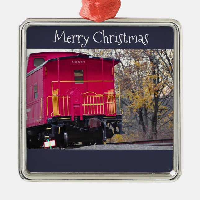 Red Caboose Train Photo Metal Ornament (Front)