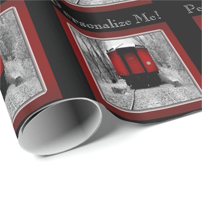 Red Caboose Victorian Steam Train Wrapping Paper (Roll Corner)