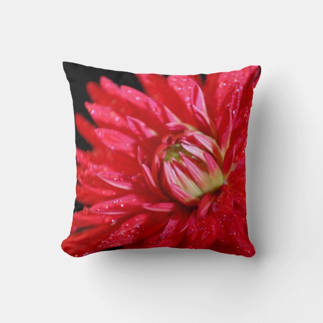 Red Cactus Dahlia Throw Pillow (Front)