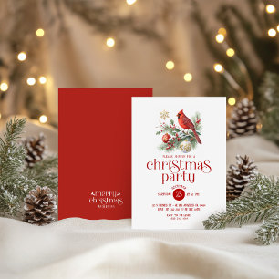 Red Cadinals Christmas Bouquet Retro Typography Invitation