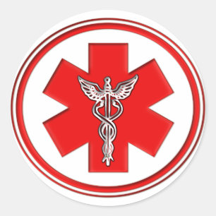 Red Caduceus Classic Round Sticker