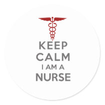 Red Caduceus Keep Calm I am a Nurse Classic Round Sticker