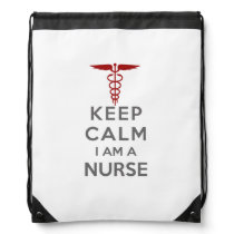 Red Caduceus Keep Calm I am a Nurse Drawstring Bag