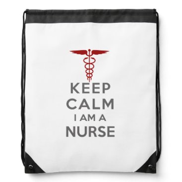 Red Caduceus Keep Calm I am a Nurse Drawstring Bag