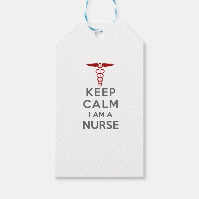 Red Caduceus Keep Calm I am a Nurse Gift Tags (Front)