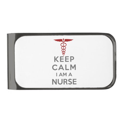 Red Caduceus Keep Calm I am a Nurse Gunmetal Finish Money Clip