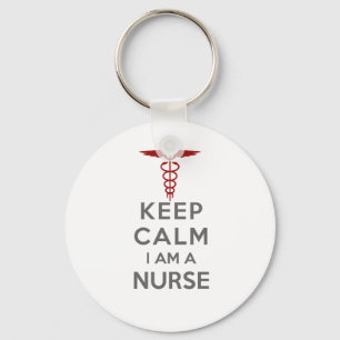 Red Caduceus Keep Calm I am a Nurse Keychain