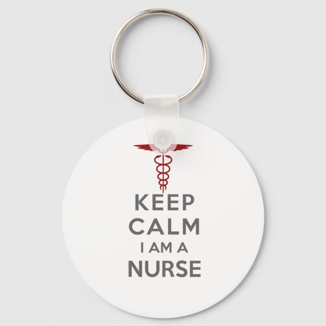 Red Caduceus Keep Calm I am a Nurse Keychain (Front)