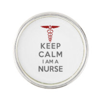 Red Caduceus Keep Calm I am a Nurse Lapel Pin