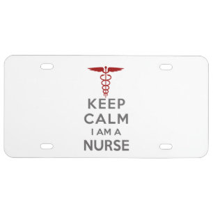 Red Caduceus Keep Calm I am a Nurse License Plate