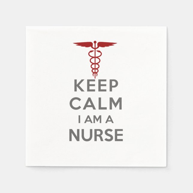 Red Caduceus Keep Calm I am a Nurse Paper Napkins (Front)