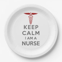 Red Caduceus Keep Calm I am a Nurse Paper Plates