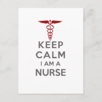 Red Caduceus Keep Calm I am a Nurse Postcard