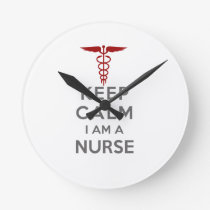 Red Caduceus Keep Calm I am a Nurse Round Clock