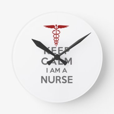 Red Caduceus Keep Calm I am a Nurse Round Clock