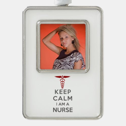 Red Caduceus Keep Calm I am a Nurse Silver Plated Framed Ornament