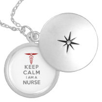 Red Caduceus Keep Calm I am a Nurse Silver Plated Necklace