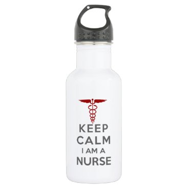 Red Caduceus Keep Calm I am a Nurse Stainless Steel Water Bottle