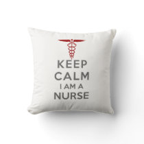Red Caduceus Keep Calm I am a Nurse Throw Pillow
