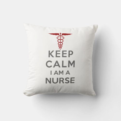 Red Caduceus Keep Calm I am a Nurse Throw Pillow