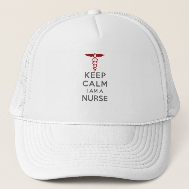 Red Caduceus Keep Calm I am a Nurse Trucker Hat (Front)