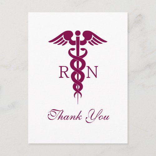 Red Caduceus Nurse Graduate Thank You Postcard