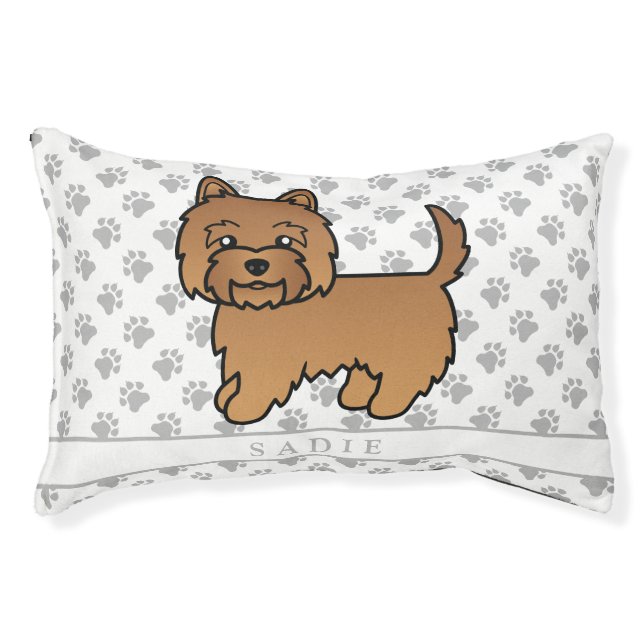 Red Cairn Terrier Cartoon Dog & Custom Name Pet Bed (Front)