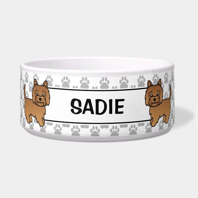 Red Cairn Terrier Cute Cartoon Dog & Name Bowl (Front)