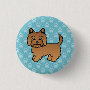 Red Cairn Terrier Dog Cartoon Illustration On Blue Pinback Button