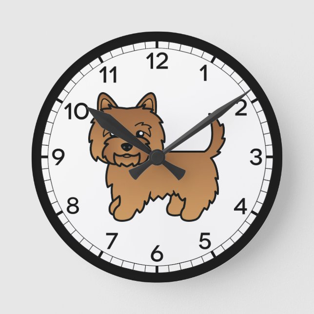 Red Cairn Terrier Dog Cute Cartoon Illustration Round Clock (Front)