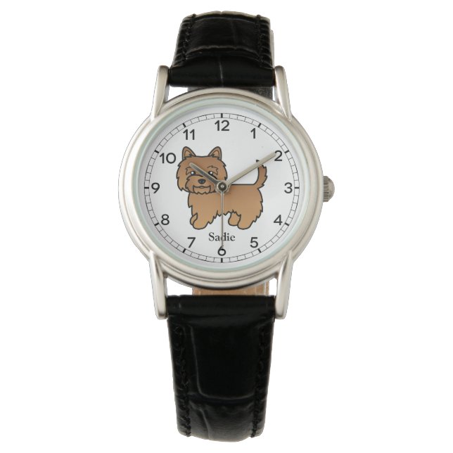 Red Cairn Terrier Dog Drawing & Custom Name Watch (Front)