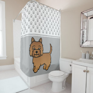 Red Cairn Terrier Dog Illustration & Paws Gray Shower Curtain