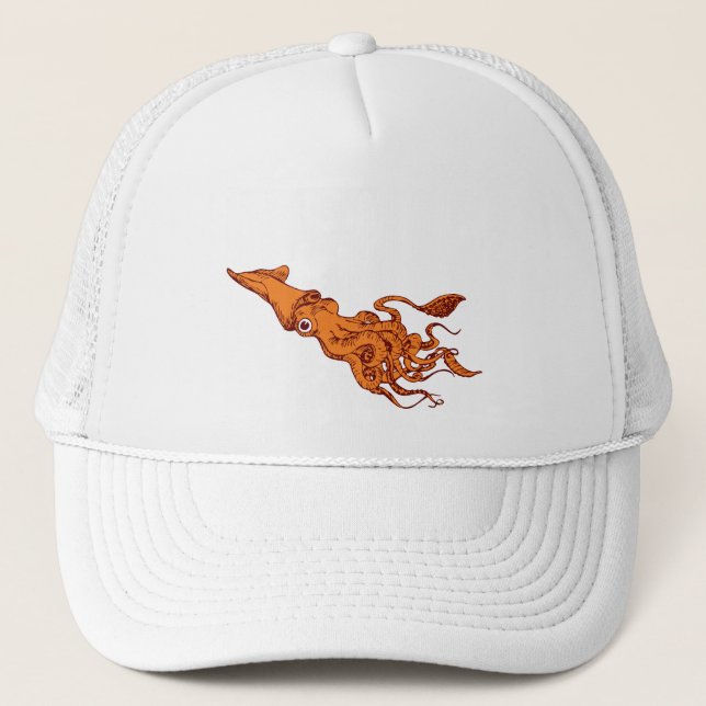 RED CALAMARI TRUCKER HAT (Front)