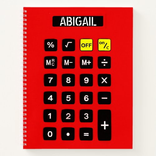 Red Calculator with Name Notebook