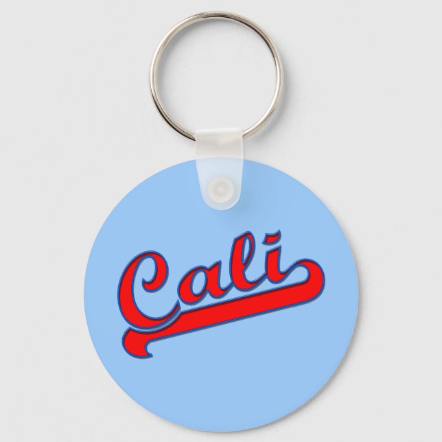 Red Cali California Logo on Blue Keychain (Front)