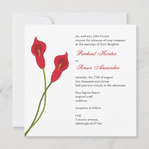 Red Calla Lilies Wedding Invitation