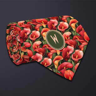 Red Calla Lillies Floral  Neck Tie