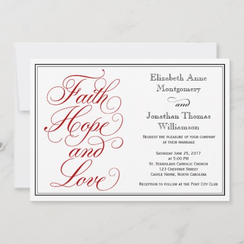 Red Calligraphy Faith Hope Love Wedding Invitation